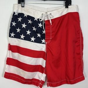 Old Navy Swim Trunks Suit Men Large Flag Print America USA Beach Summer Vacation